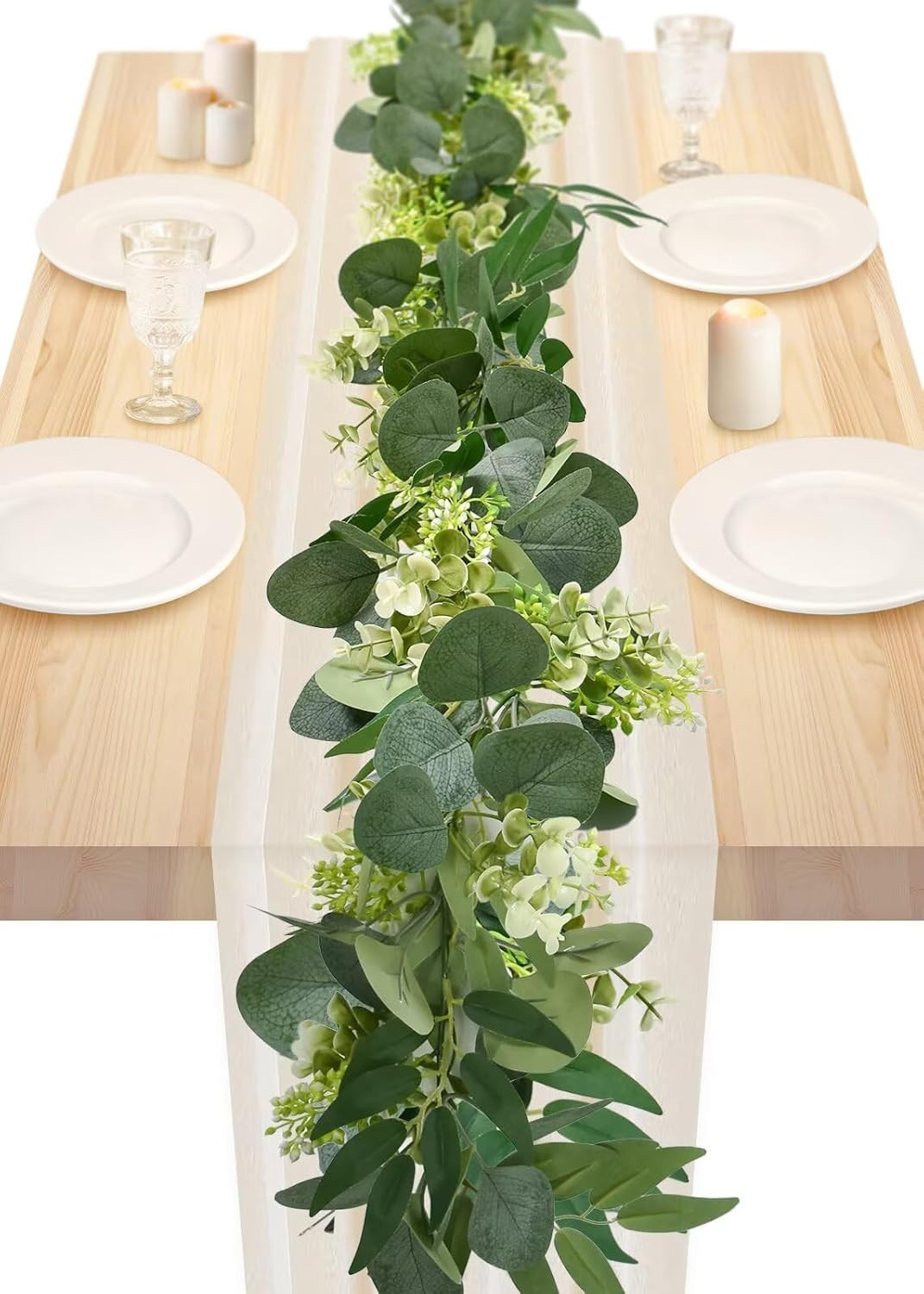 6Ft Eucalyptus Garland, Artificial lvy Greenery Vines with Flower Gypsophila Willow Leaves for Ho... | Amazon (US)