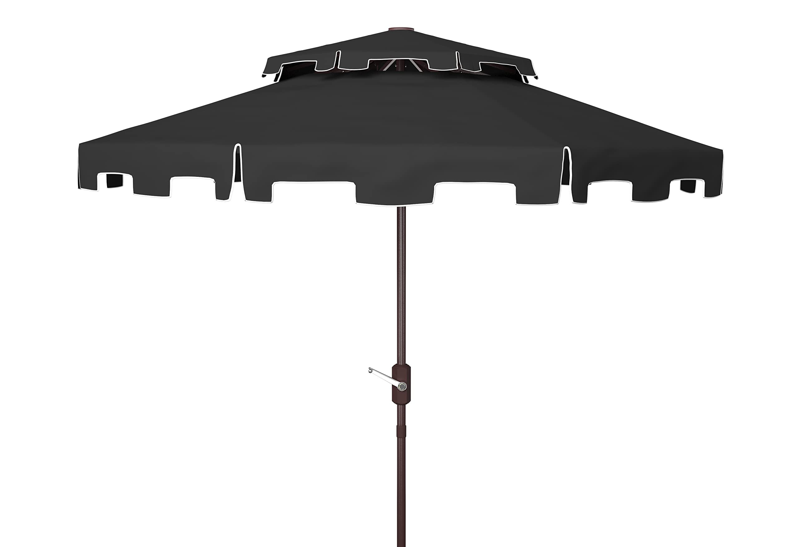 Amazon.com : SAFAVIEH Outdoor - Zimmerman 9-Foot Double-Top Patio Umbrella - Black & White Canopy - Brown Aluminum Pole - Crank and Tilt Vented Design - Ideal for Patio, Deck, Poolside, Backyard (PAT8200H) : Patio, Lawn & Garden | Amazon (US)