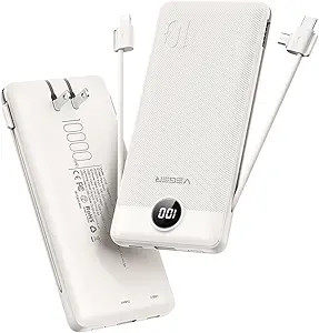 VEGER Portable Charger with Built-in AC Plug and Cables, All in One 10000mAh Ultra Slim Power Ban... | Amazon (US)