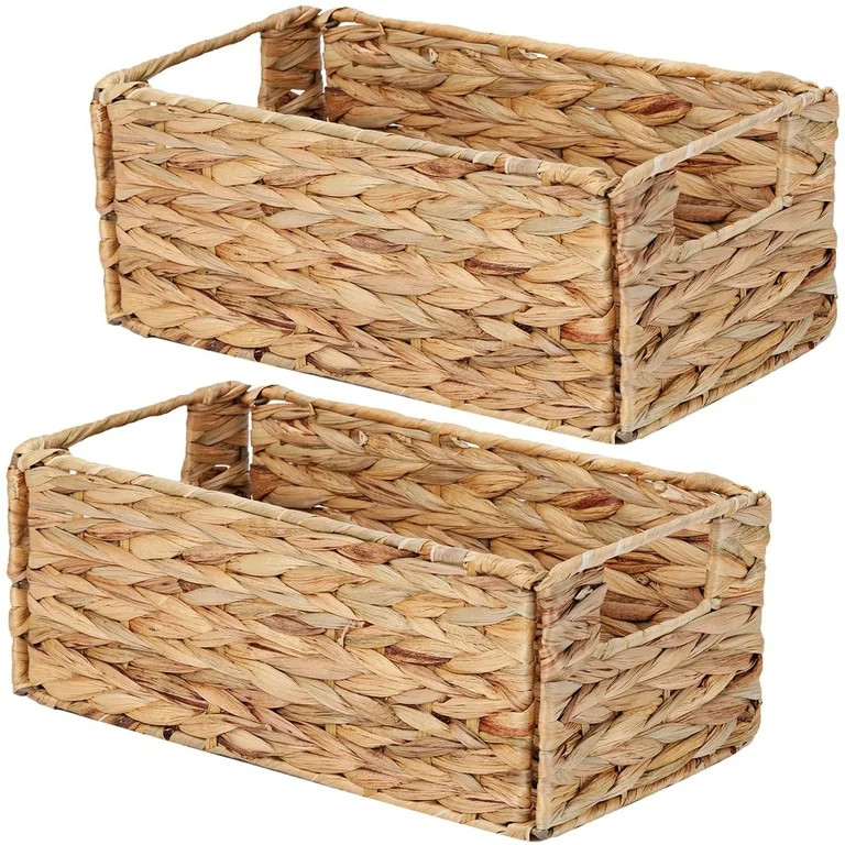 Bevtee Wicker Storage Basket, 2 Pack Hand-Woven Water Hyacinth Storage Basket for Shelves, Foldab... | Walmart (US)