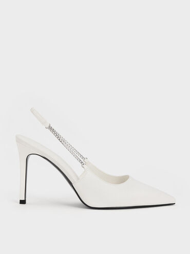 Chain-Link Pointed-Toe Slingback Pumps
 - White | Charles & Keith US