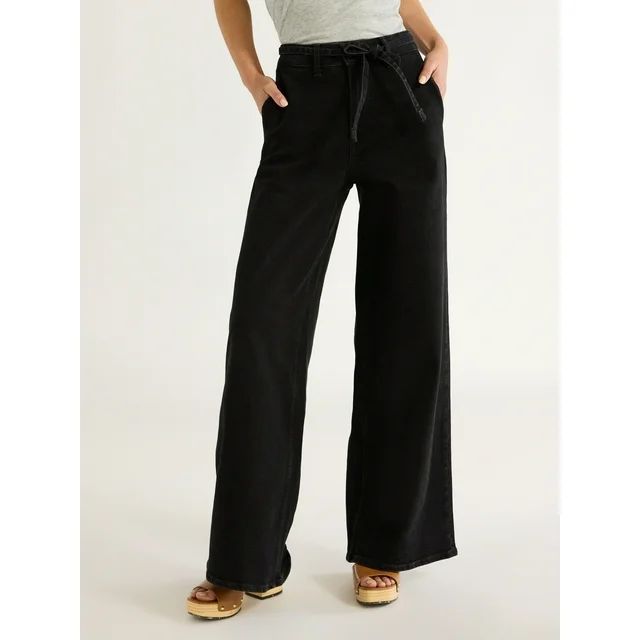 Free Assembly Women Mid Rise Belted Wide Leg Trouser Jean | Walmart (US)