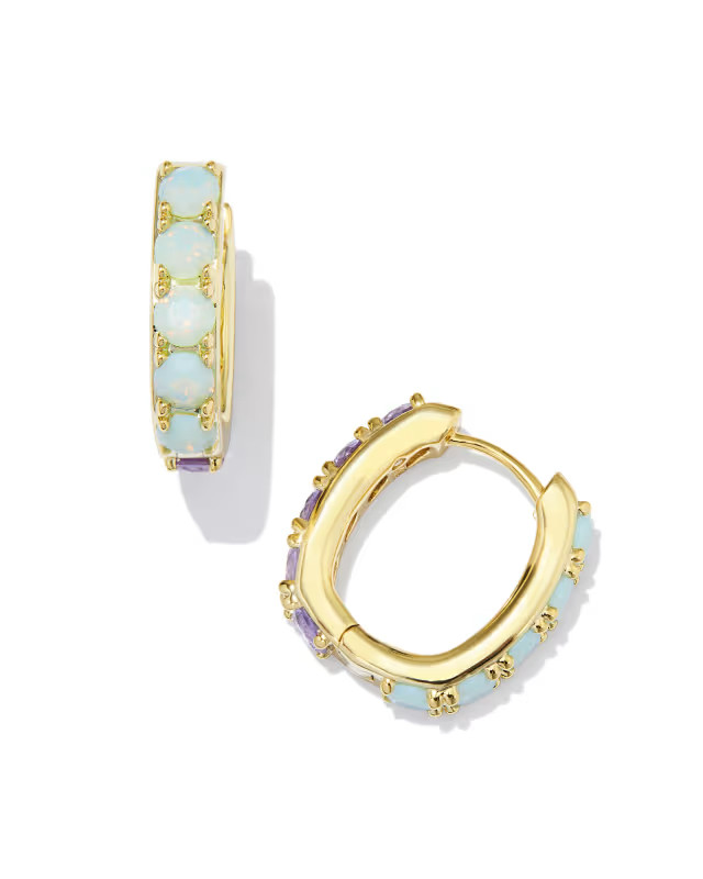 Chandler Gold Huggie Earrings in Green Lilac Mix | Kendra Scott | Kendra Scott