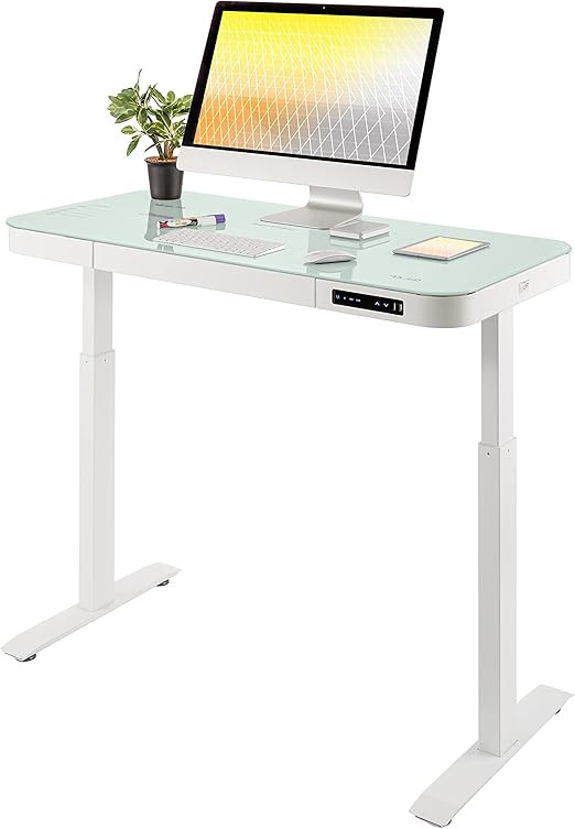 Seville Classics Airlift Electric Height Adjustable Desk with Tempered Glass Top, USB Charging Er... | Amazon (US)