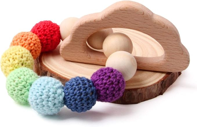 Infant Teething Rings Baby Wooden Rattles Sensory Toys, Teether Bracelet, Recognized Bright Color... | Amazon (US)