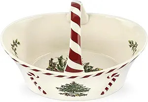 Spode Christmas Tree Candy Basket, 6.5-Inch Candy Bowl with Peppermint Handle for Holiday Snacks,... | Amazon (US)