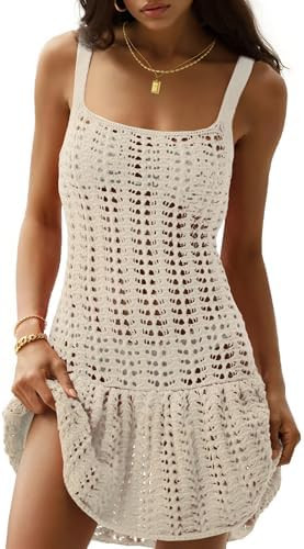 Fisoew Women's Crochet Swimsuit Cover Ups Summer Sleeveless Hollow Out Knit Swimwear Bathing Suit... | Amazon (US)