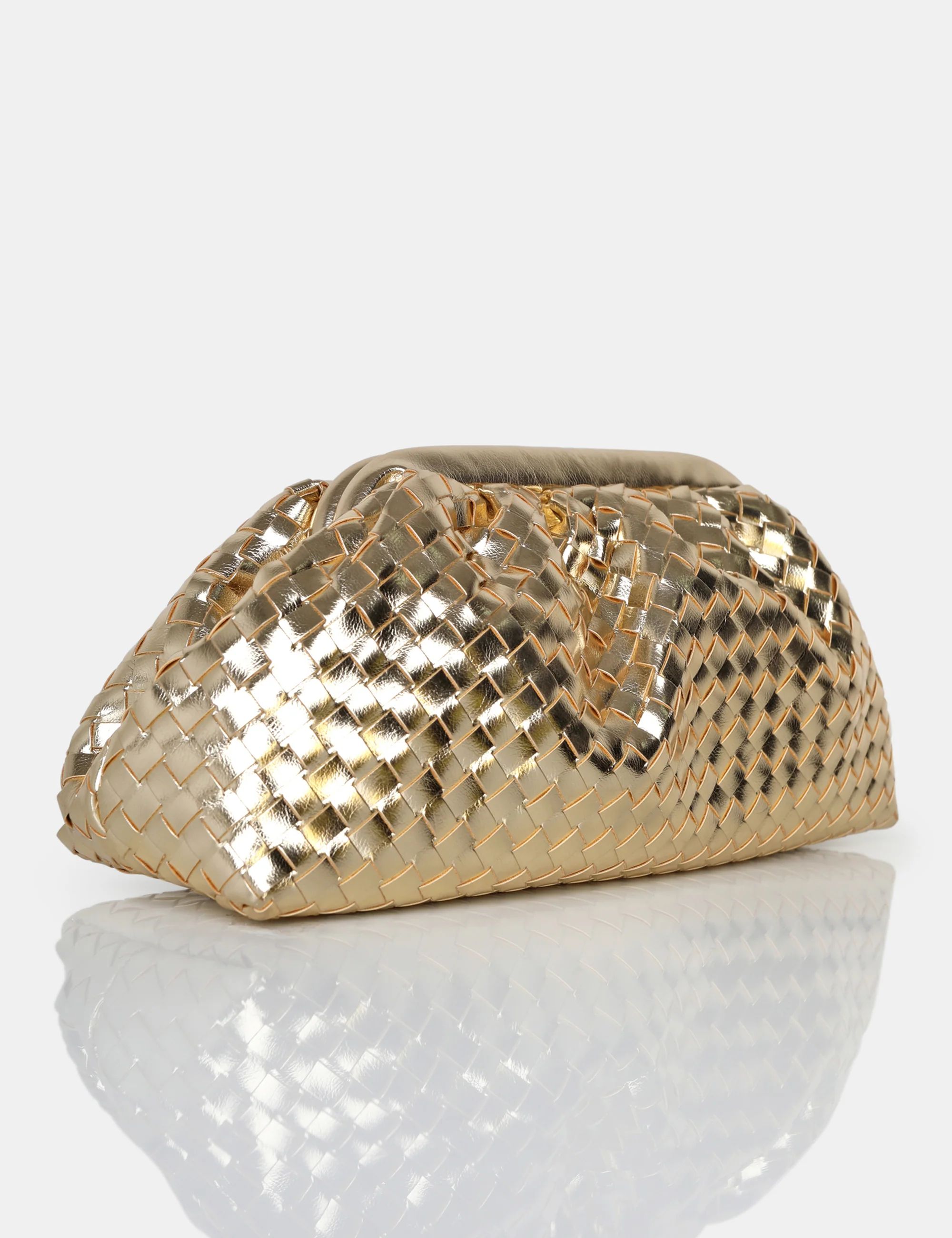 The Project Metallic Gold Weave Clutch Bag | Public Desire