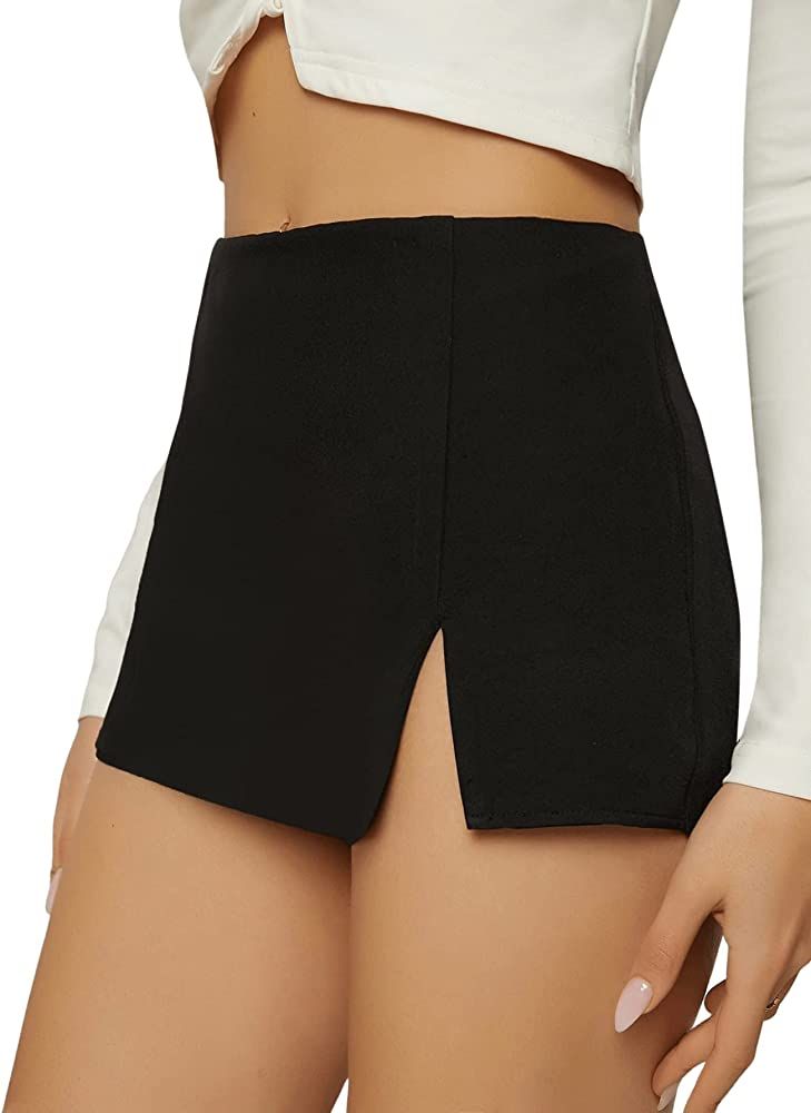Verdusa Women's High Waist Split Hem Zip Back Mini Shorts Skort | Amazon (US)