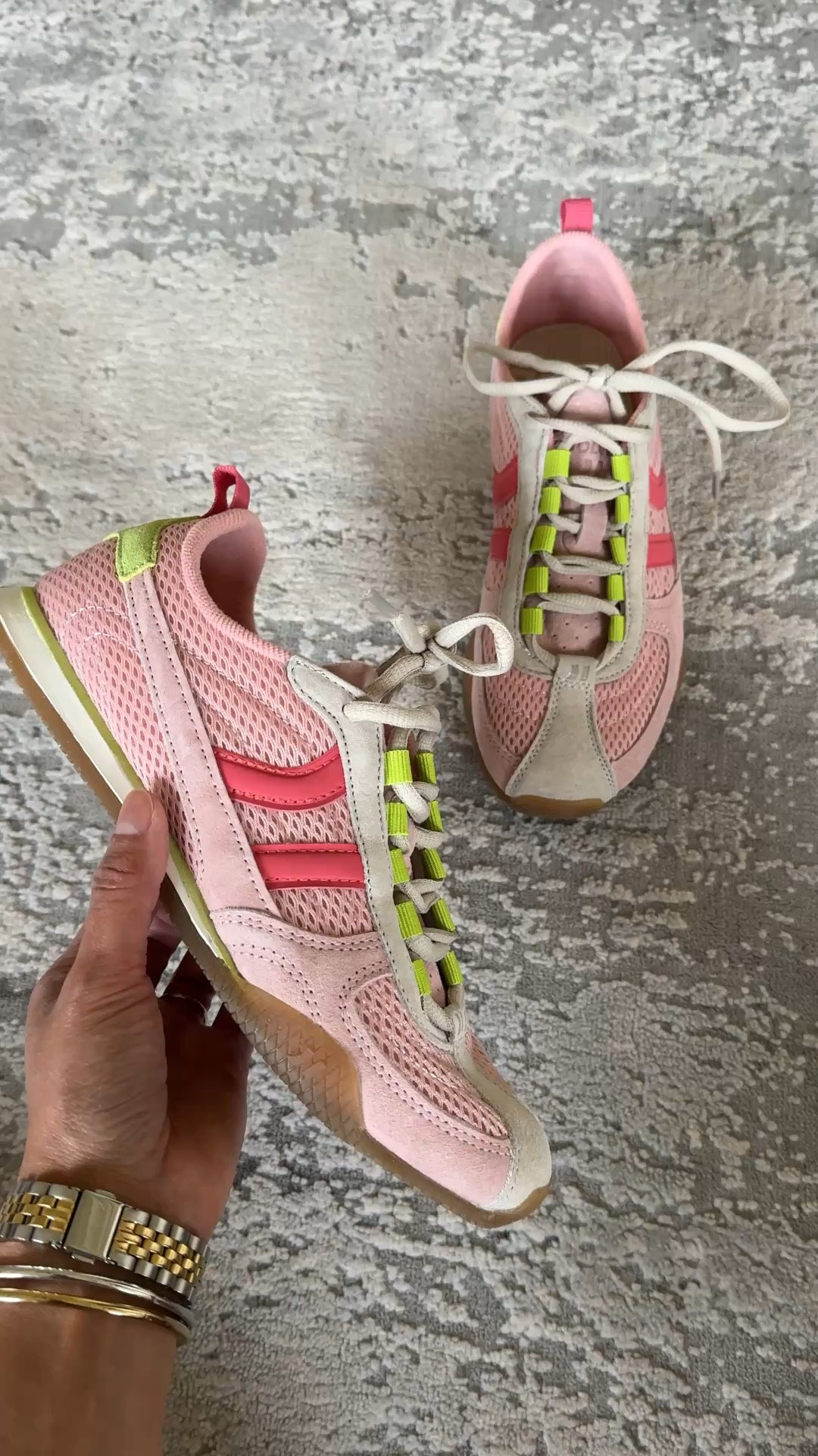 Spring outfits 2026. Spring sneakers are so cute!!  Lightweight, slim profile with flexible sole. Extra colored laces come with it too  Come in multiple colorways. This is the rose color. 
Sizing: runs big. Stick with your Euro sizing or size down in US  sizing. I ordered my usual size US 6, but they are too big. I will re-order in a size down. I should’ve gone by the Euro sizing; I would be true to size 36 in Euro sizing. 


#LTKOver40