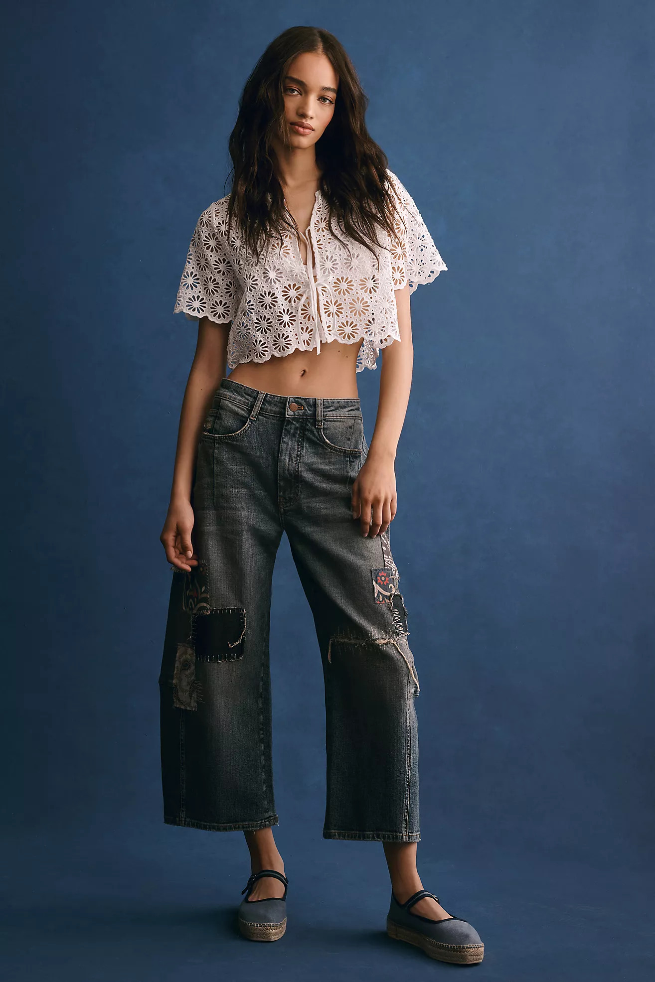 Pilcro Patchwork Heritage Curve Mid-Rise Barrel Jeans | Anthropologie (US)