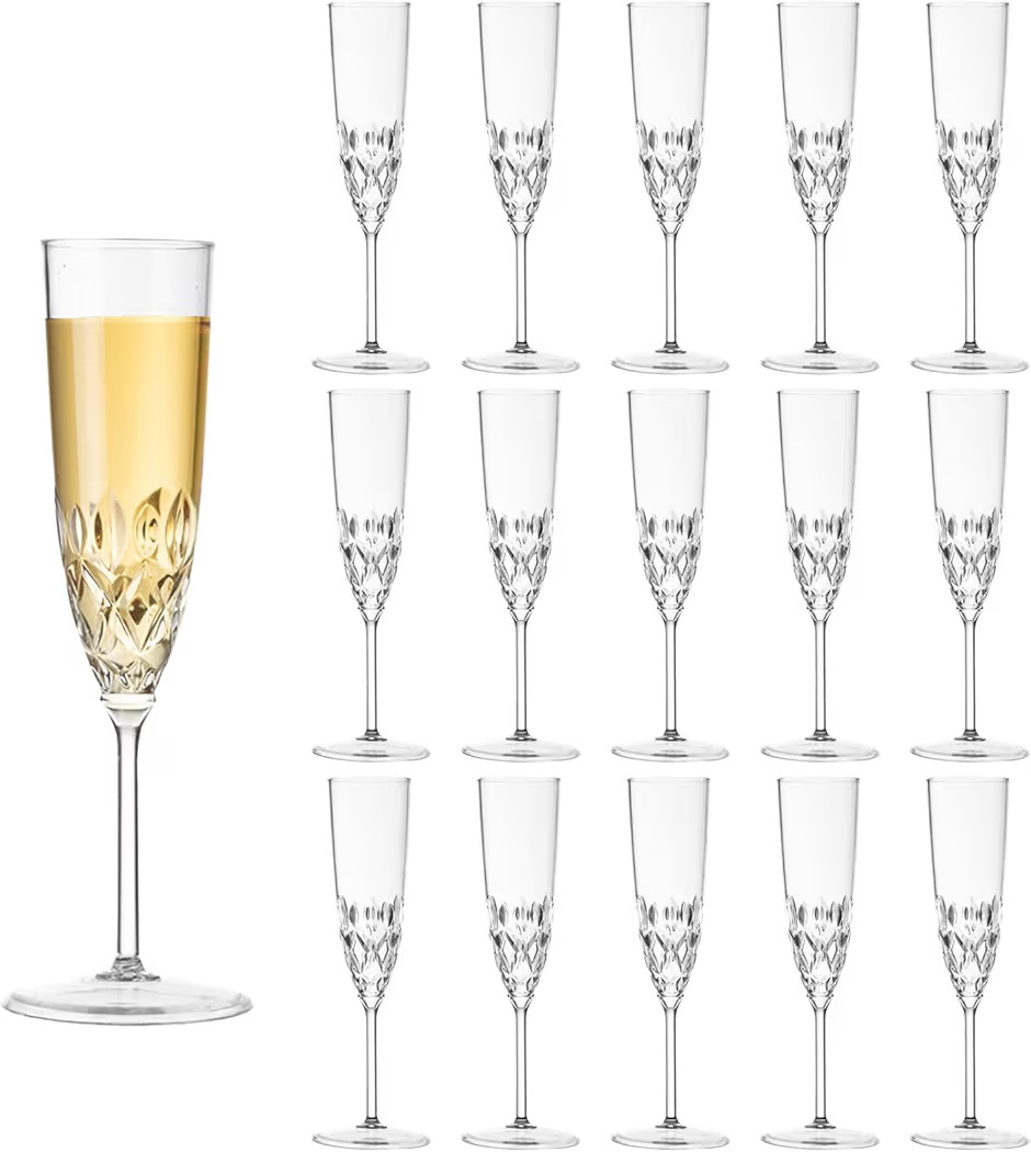 16 Pack Plastic Champagne Flutes, Shatterproof Reusable Fancy Crystal Clear Champagne Glasses, 5 ... | Amazon (US)
