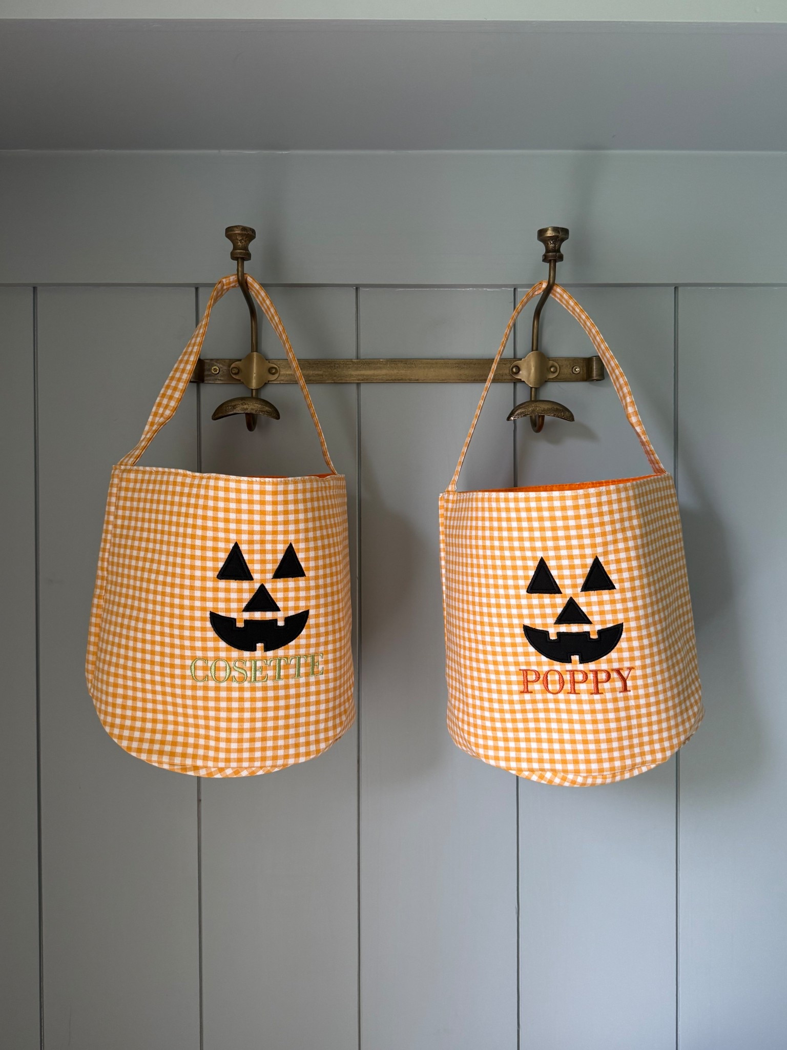 Amazon embroidered gingham Trick or treat baskets!