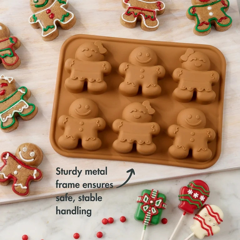 Holiday Time 6 Cavity Silicone Cakelet Pan, Gingerbread, Brown | Walmart (US)