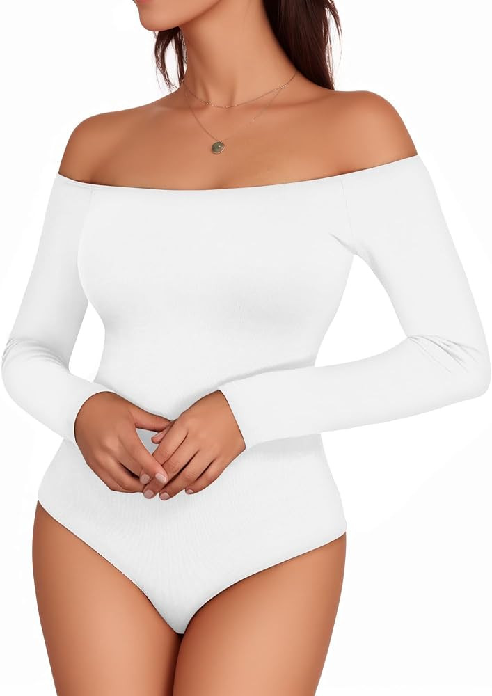 MANGOPOP Women's Off The Shoulder Long Sleeve Short Sleeve Bodysuit Sexy Backless Body Suit Tops | Amazon (US)