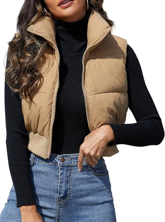 Dqbeng Womens Cropped Puffer Vest Quilted Zip Up Sleeveless Jacket | Amazon (US)