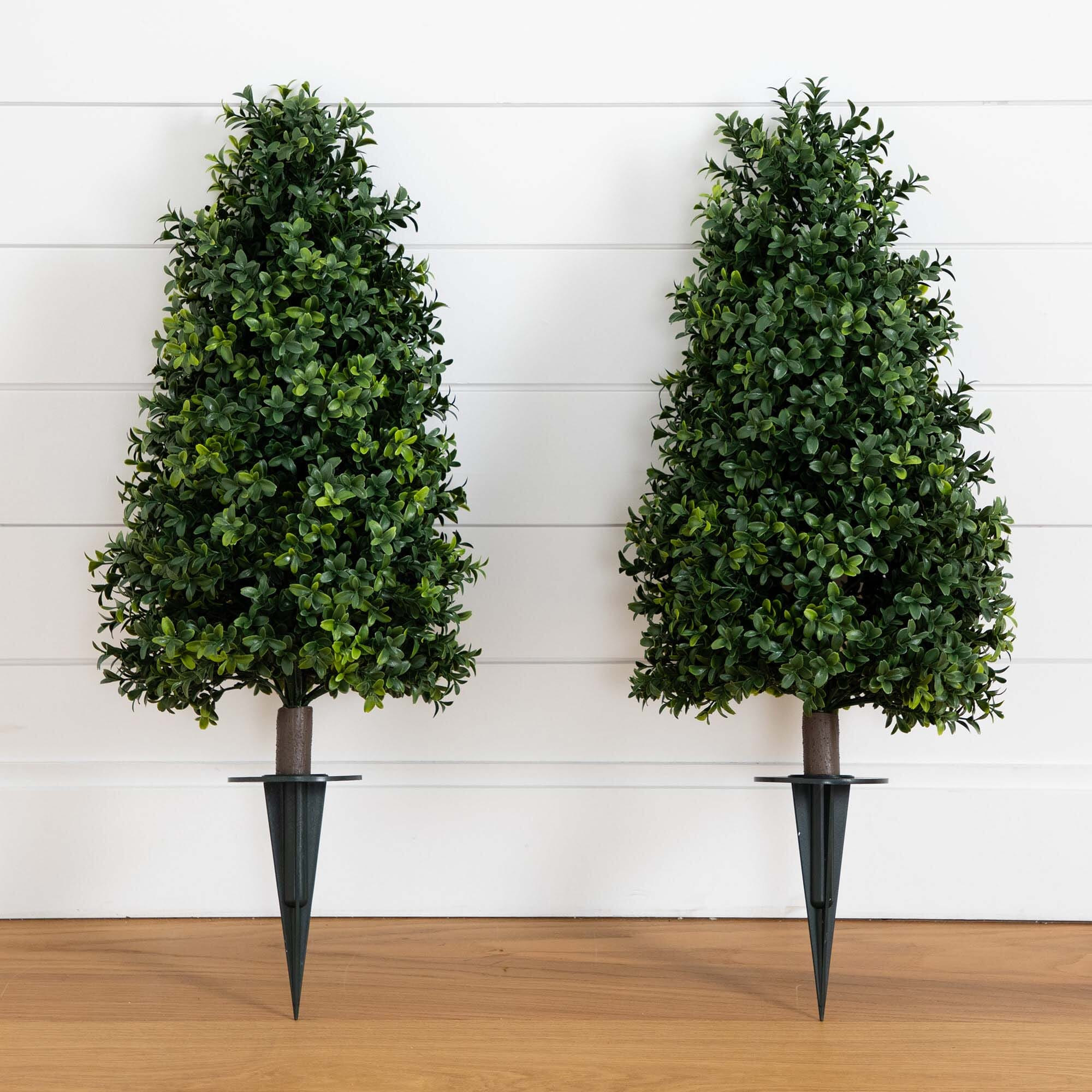 2.5' UV Resistant Artificial Boxwood Plant with Integrated Ground Stake (Indoor/Outdoor) - Set of... | Nearly Natural