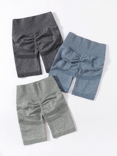 3pc Marled Knit Sports Shorts Set | SHEIN