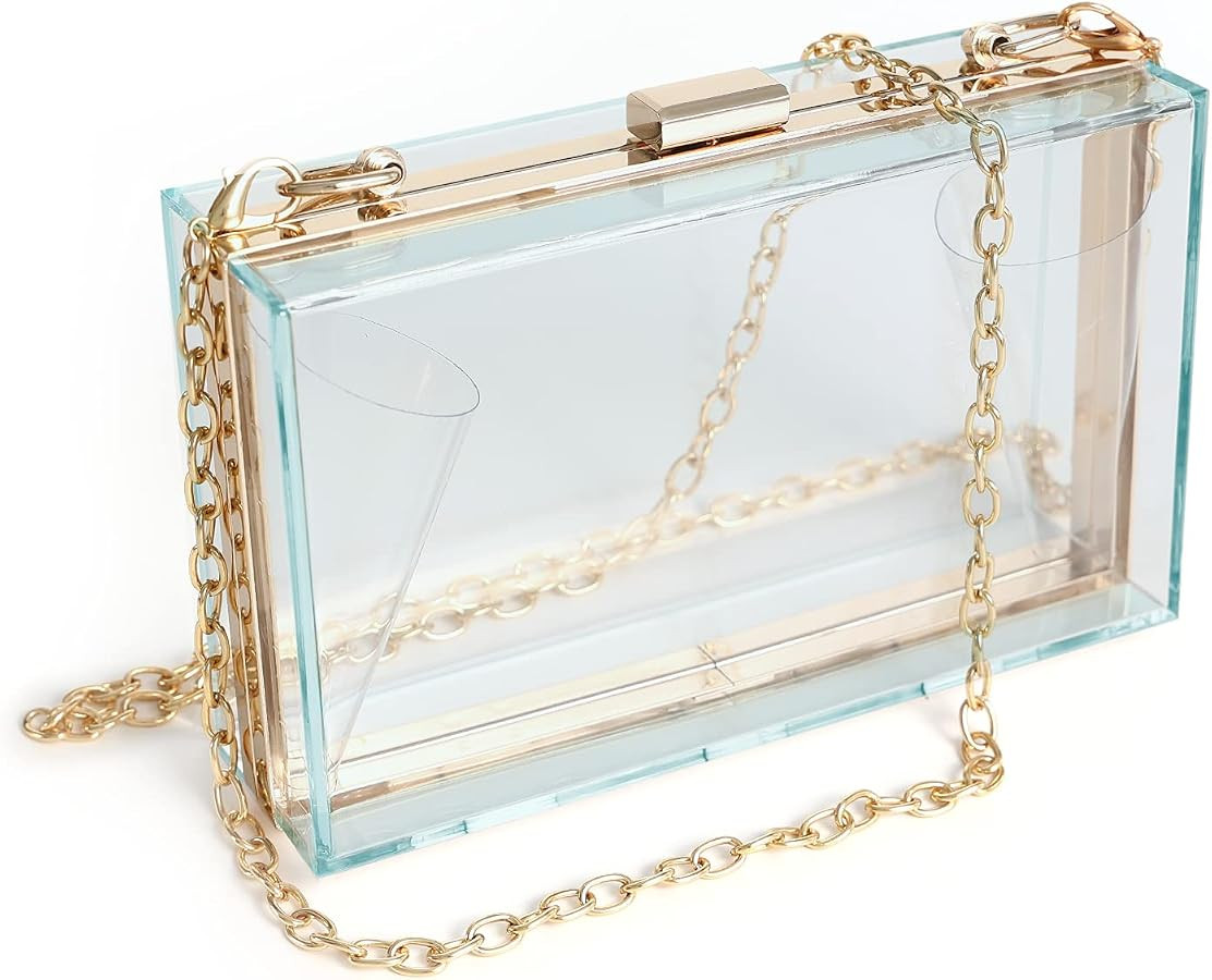 WJCD Clear Acrylic Crossbody Purse - Stadium Approved Box Clutch with Gold Chain, Small Transpare... | Amazon (US)
