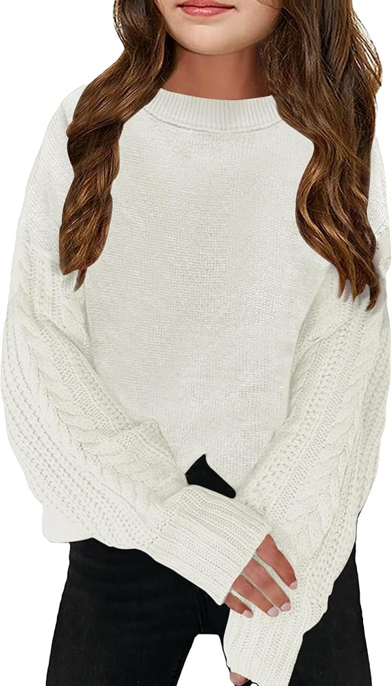 Girls Sweaters Crewneck Long Sleeve Kids Sweater Fall Winter Chunky Knit Pullover Jumper 5-14 | Amazon (US)