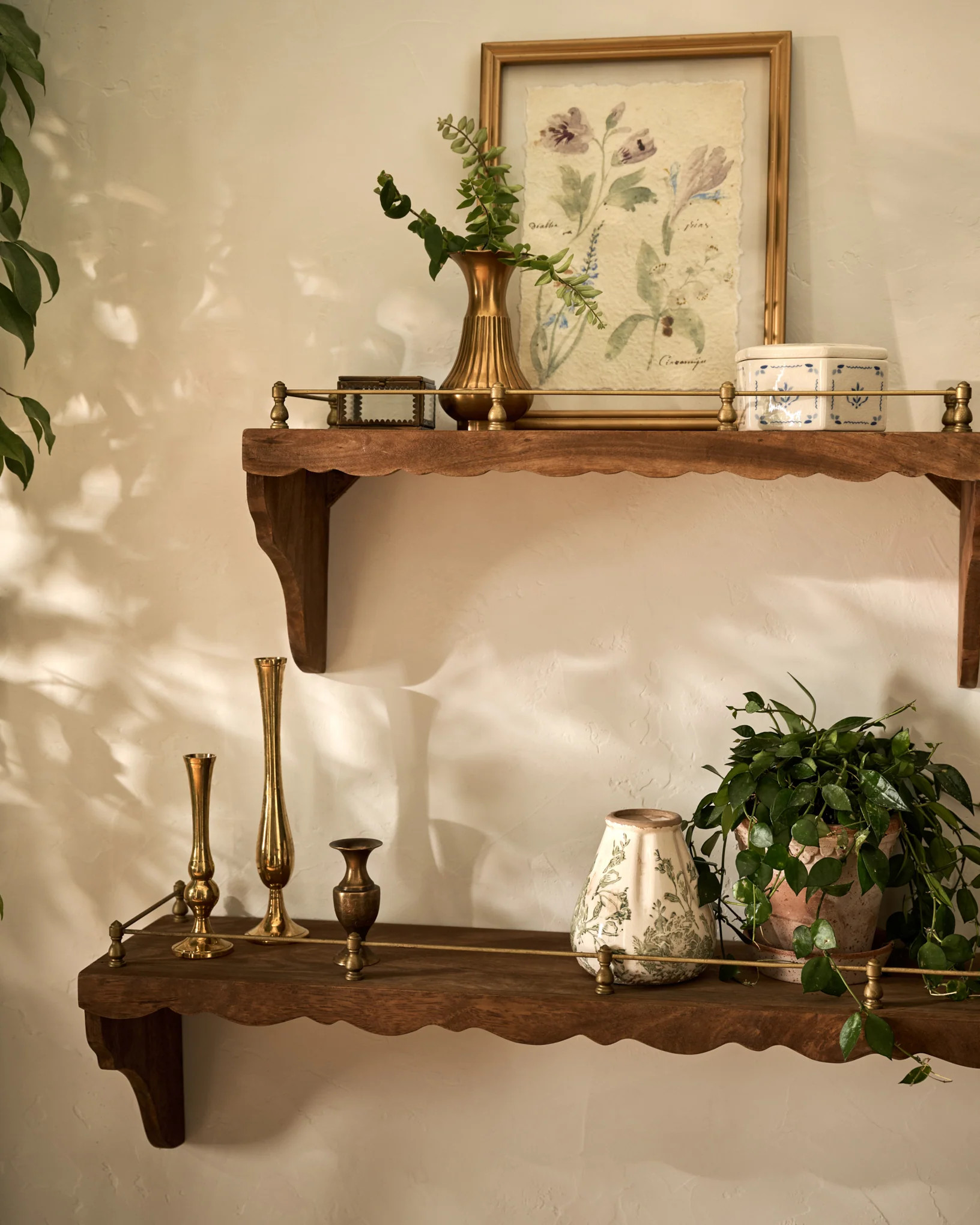 Quinn Wood and Brass Railing Shelf | Magnolia