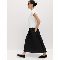 M&S Pure Cotton Poplin Tie Side Midi Skirt Black | Marks & Spencer (UK)