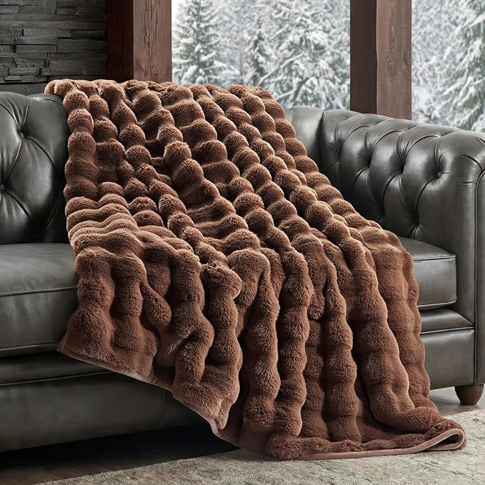 Faux Rabbit Fur Bubble Throw Blanket, 60"x80", Chestnut | Amazon (US)