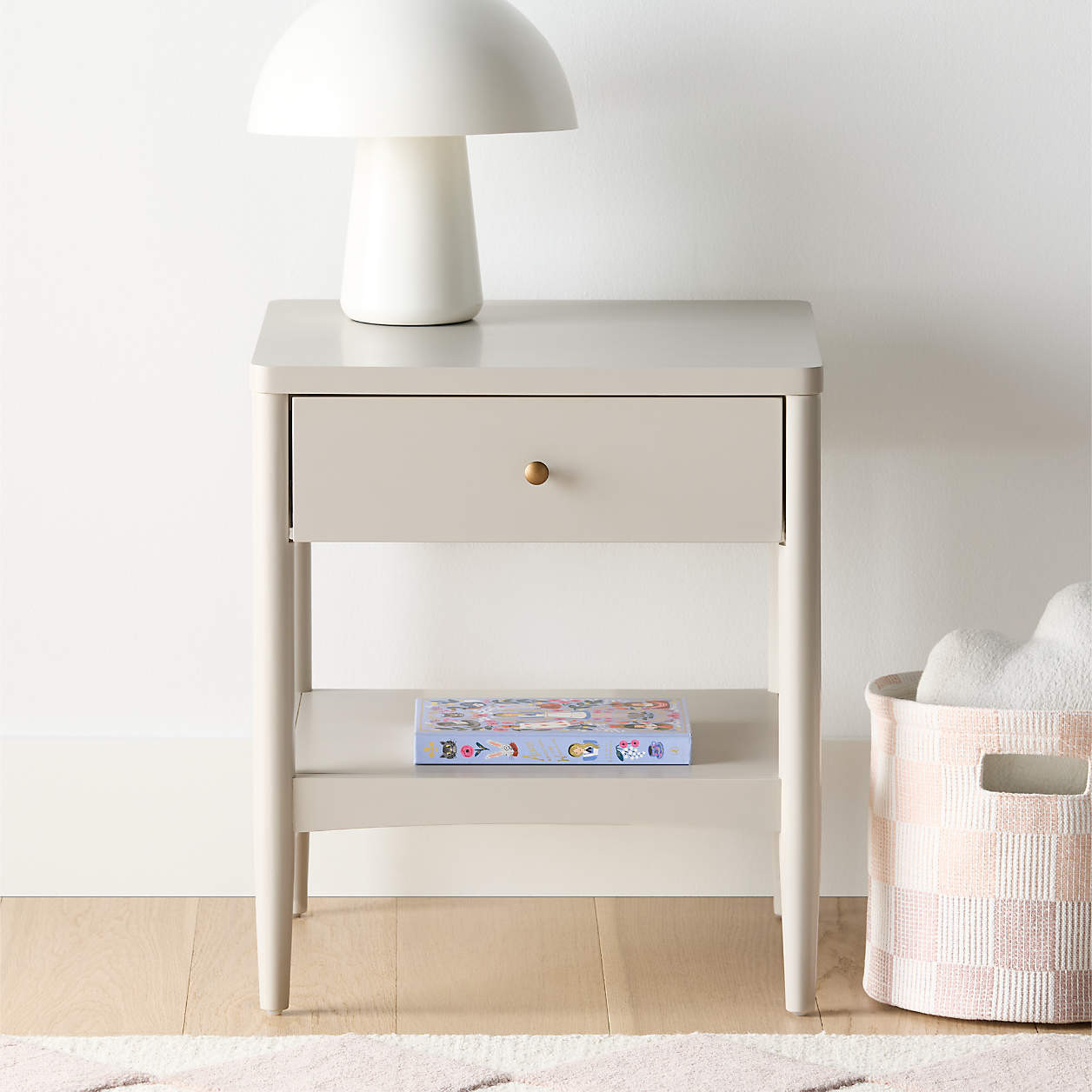 Hampshire Cozy Grey Wood Kids Nightstand with Drawer + Reviews | Crate & Kids | Crate & Barrel