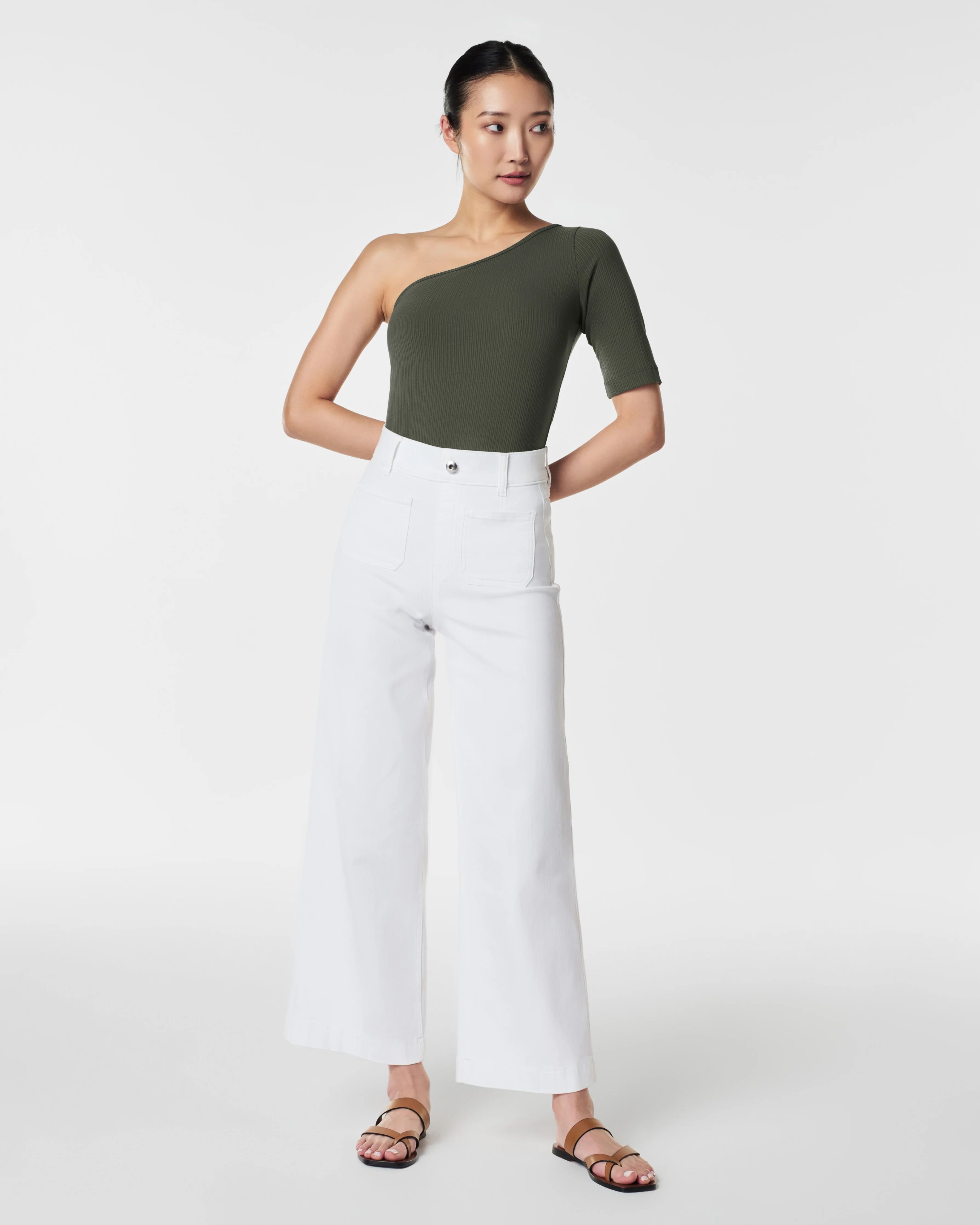 Cropped Wide-Leg Jeans, White | Spanx