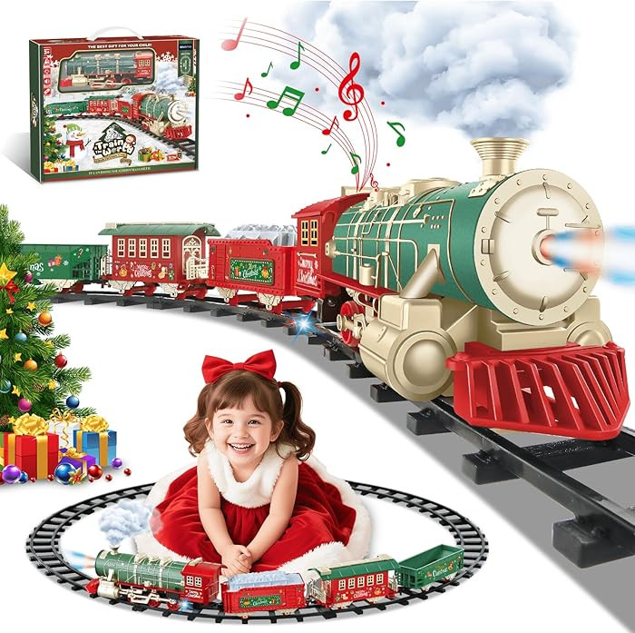 Christmas Train Set, Christmas Tree Train Toys w/Smoke, Light and Xmas Sounds, Electric Train Set... | Amazon (US)