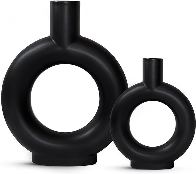 Amazon.com: Black Vase - Circle Vase Set, Matte Black Donut Vase, Boho Vases for Minimalist Home.... | Amazon (US)