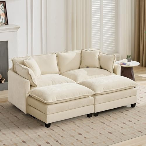 Aoowow Chenille Loveseat Cloud Couch with Ottomans,78" Modular Sectional Small Love Seat Lounger Sofa for Small Spaces,Double Chaise Lounge Chairs Indoor for Living Room Bedroom (Beige, 2+2) | Amazon (US)