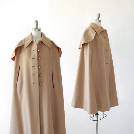 Camel cape coat | Vintage 60s wool cape | Tan wool coat | Etsy (US)
