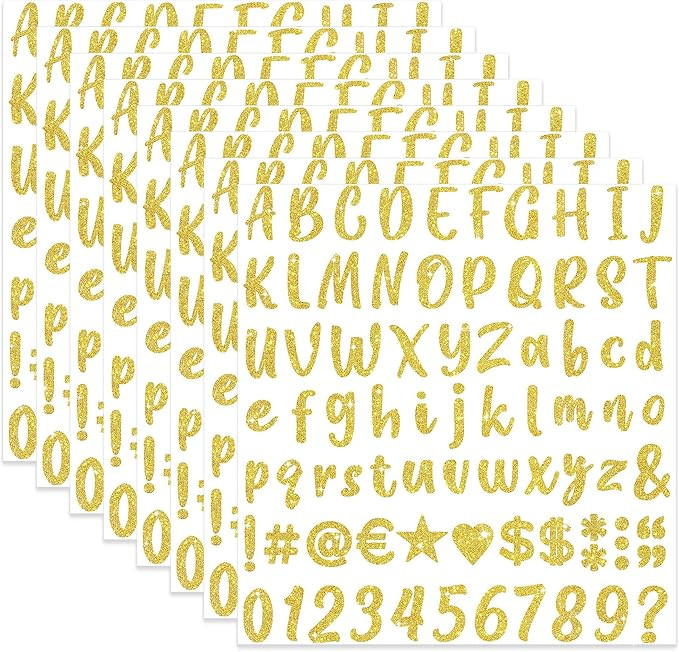 648 Pcs Gold Letter Stickers Glitter Alphabet Number Stickers 8 Sheets Self Adhesive Vinyl Letter... | Amazon (US)