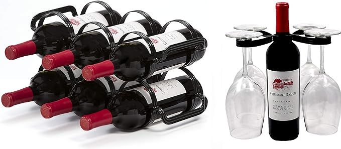 Mango Steam 6 Bottle Tabletop Wine Rack & Stemware Holder (Gift Set, Black) | Amazon (US)