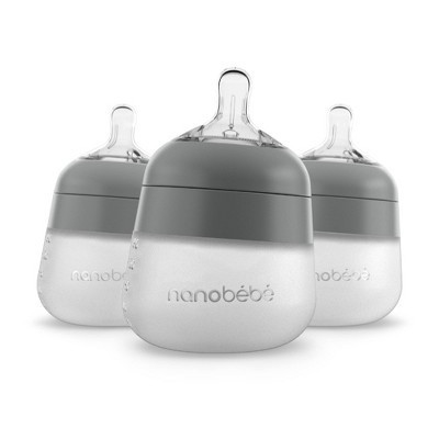nanobebe Flexy Silicone Baby Bottle Anti-Colic Nipple, Soft Body, Stable Base - Gray - 5oz/3pk | Target