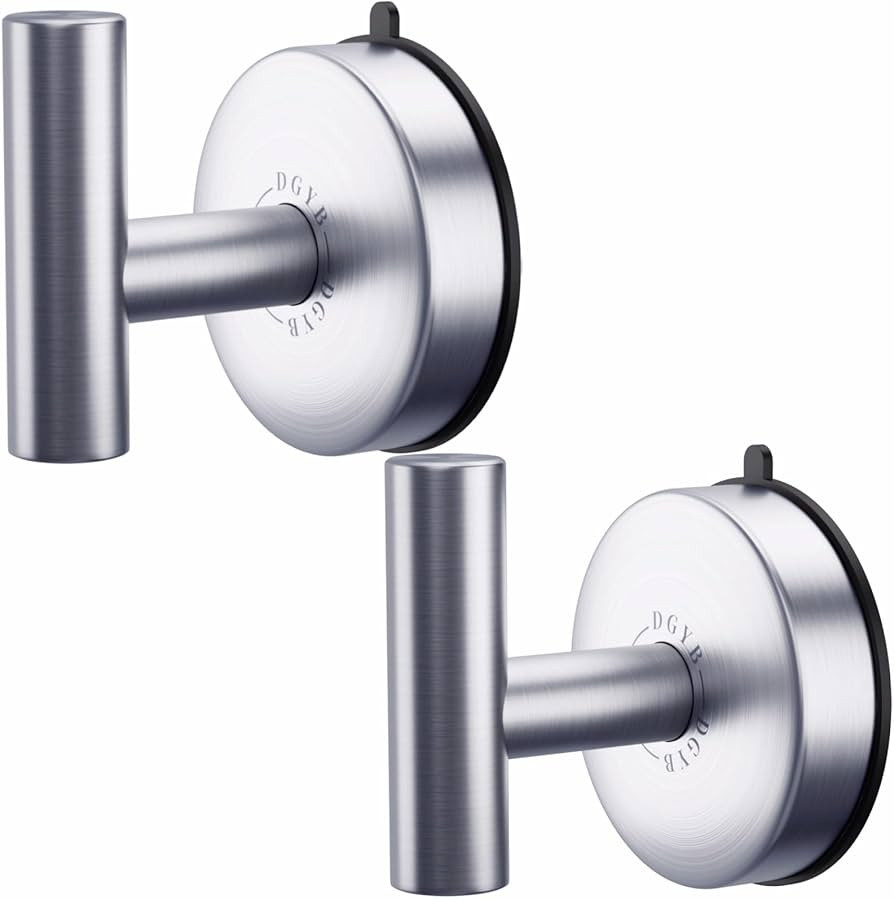 DGYB Large Suction Cup Hooks - Set of 2 Brushed Nickel Towel Hooks for Bathrooms - Stainless Stee... | Amazon (US)