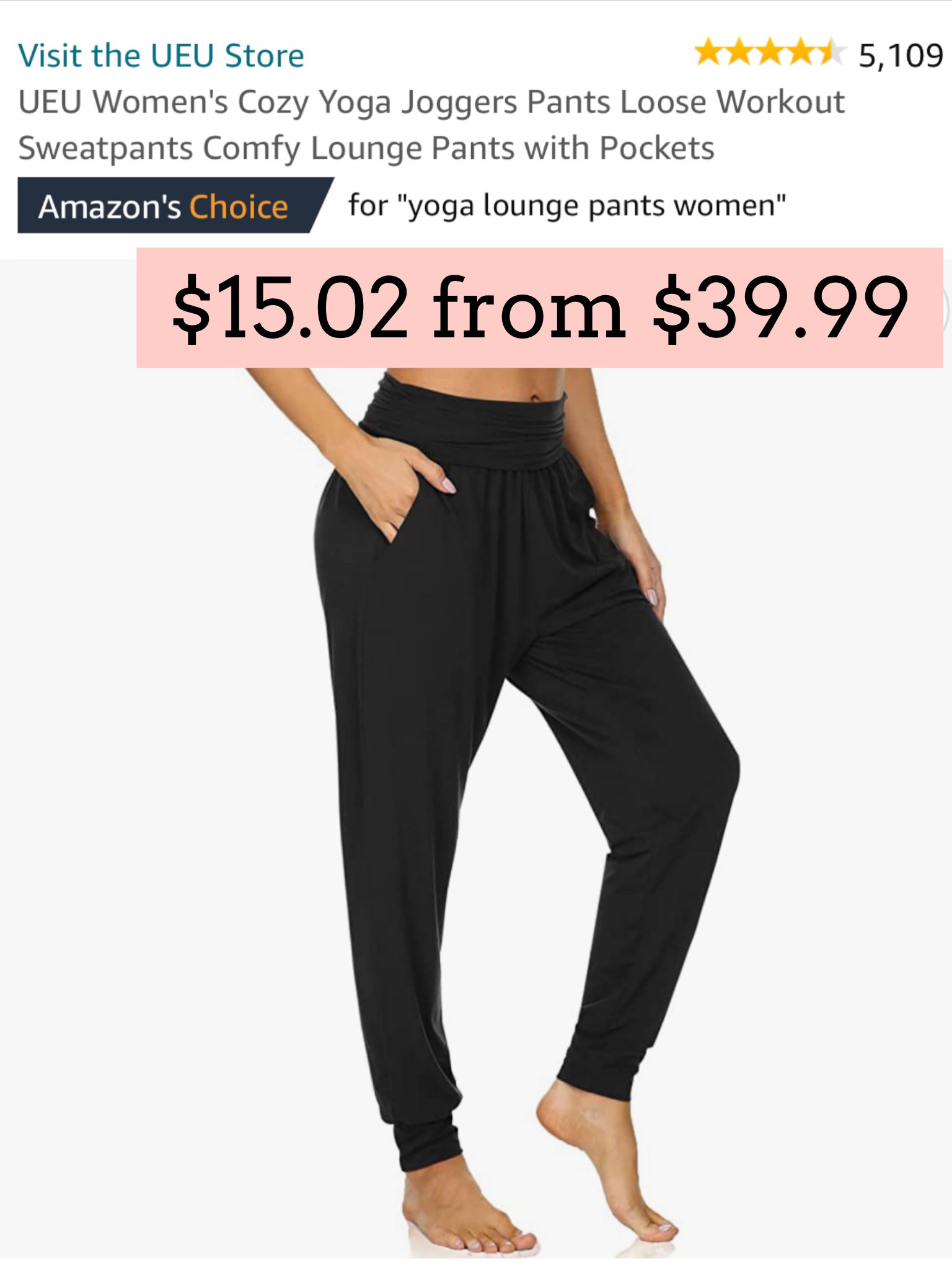 UEU Women's Cozy Yoga Joggers Pants Loose Workout Sweatpants Comfy Lounge  Pants with Pockets