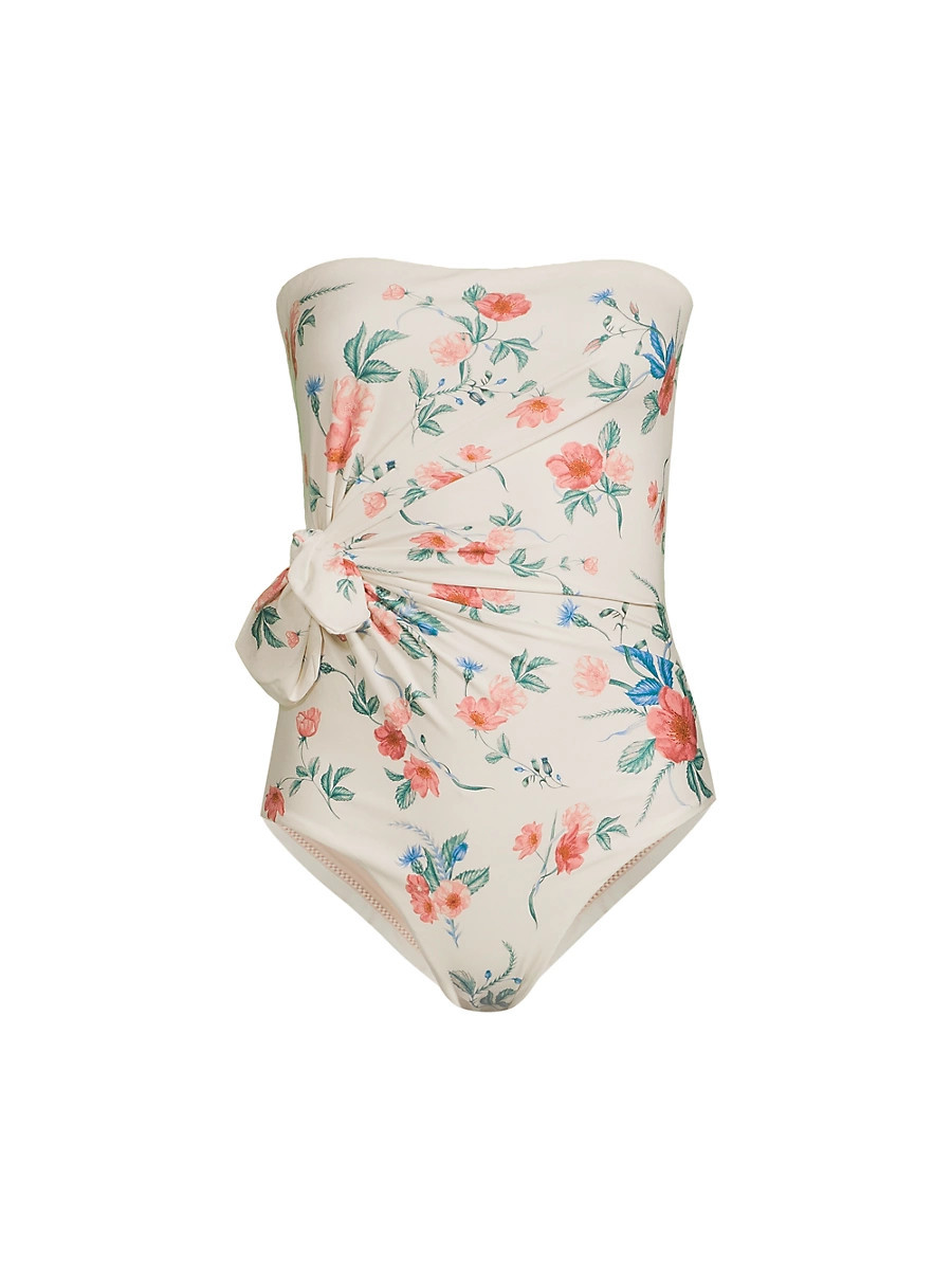 Women's Morena Mosqueta Floral Tie Strapless One-Piece Swimsuit - Size XS | Saks Fifth Avenue