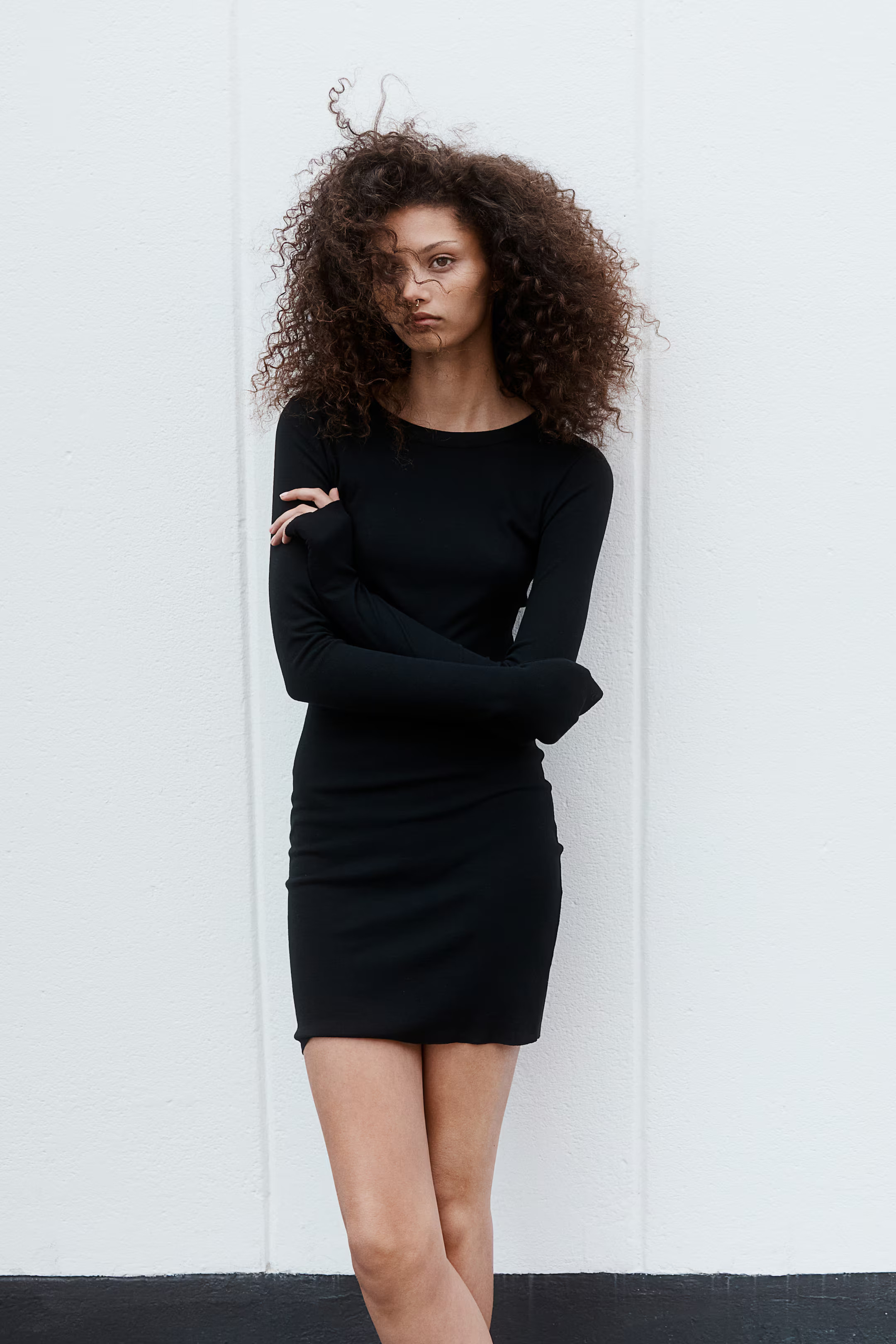 Ribbed Bodycon Dress - Round Neck - Long sleeve - Black - Ladies | H&M US | H&M (US + CA)