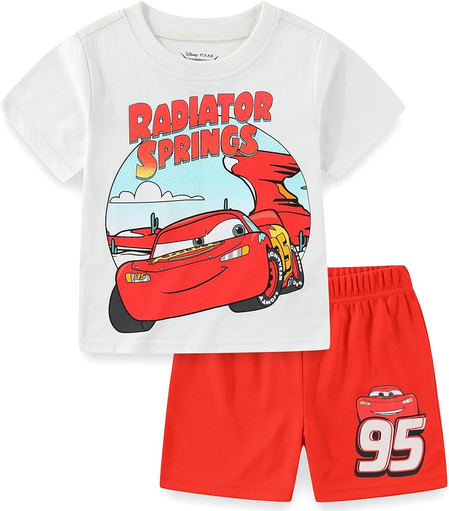 Disney Cars Lightning McQueen Boys 2 Piece Short Sleeve T-Shirt and Shorts Set for Toddlers | Amazon (US)