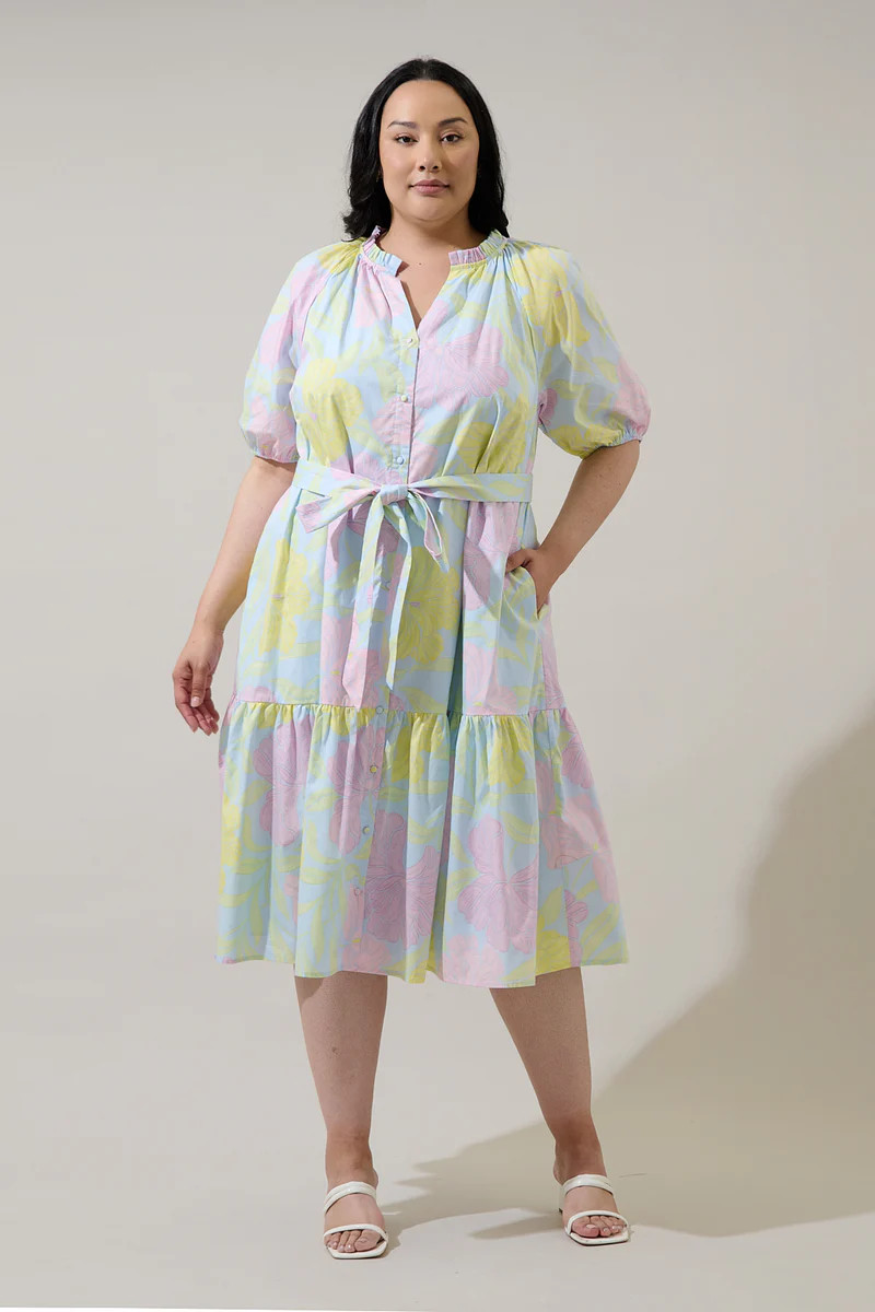 Brisa Floral Wynette Tiered Midi Dress Curve | Sugarlips