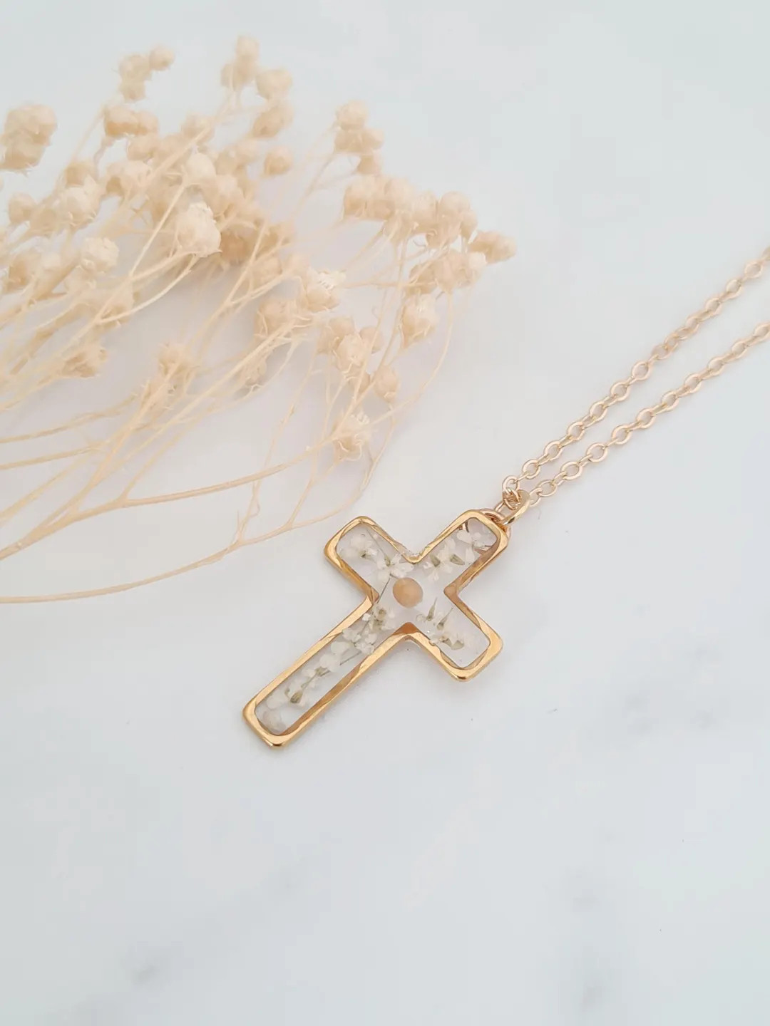 Mustard Seed Cross Necklace, Dried Flower Resin Pendant, Faith Jewellery, Yellow Floral Cross, Wh... | Etsy (US)