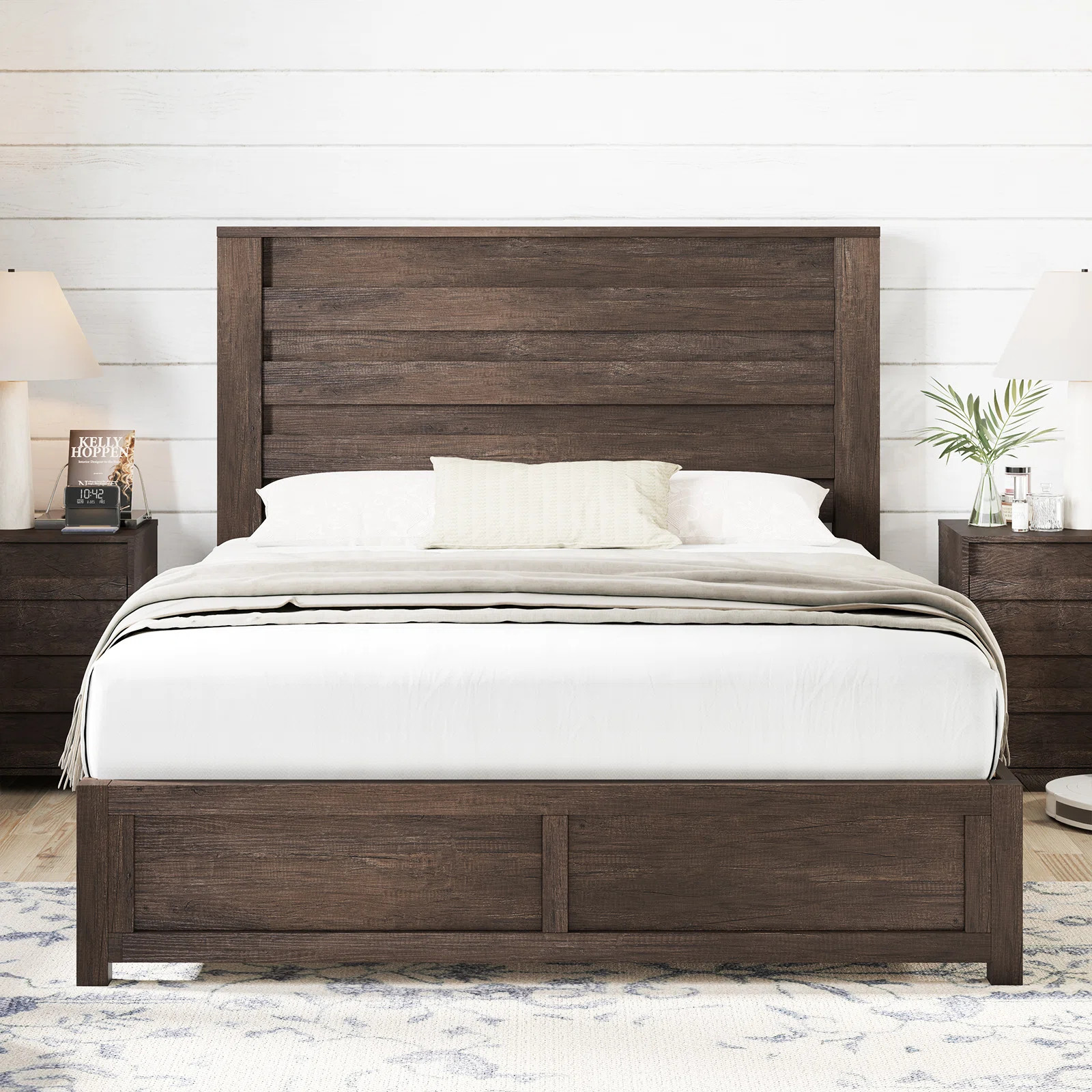 Louby Farmhouse Bed Frame With 49" Fluted Headboard, Platform Bed With Natural Wood Grain, No Box... | Wayfair North America
