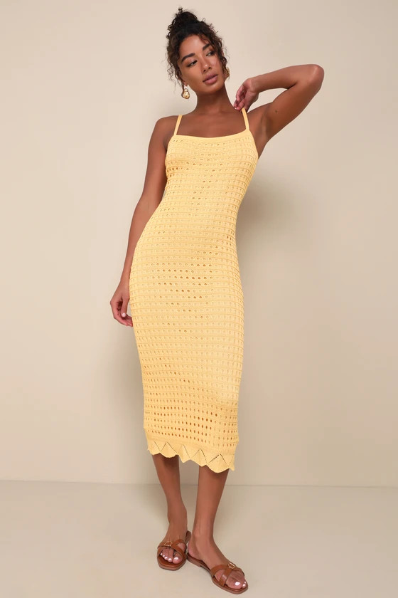 Ventura Vision Light Orange Crochet Lace-Up Midi Dress | Lulus