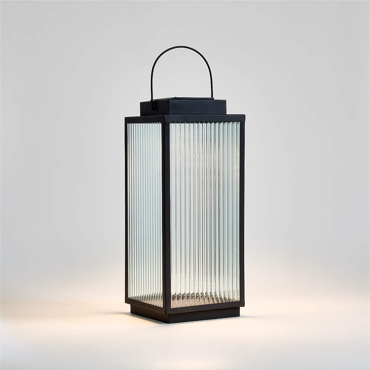 Alfresco Black Metal and Glass LED Solar Outdoor Lantern 19" + Reviews | Crate & Barrel | Crate & Barrel