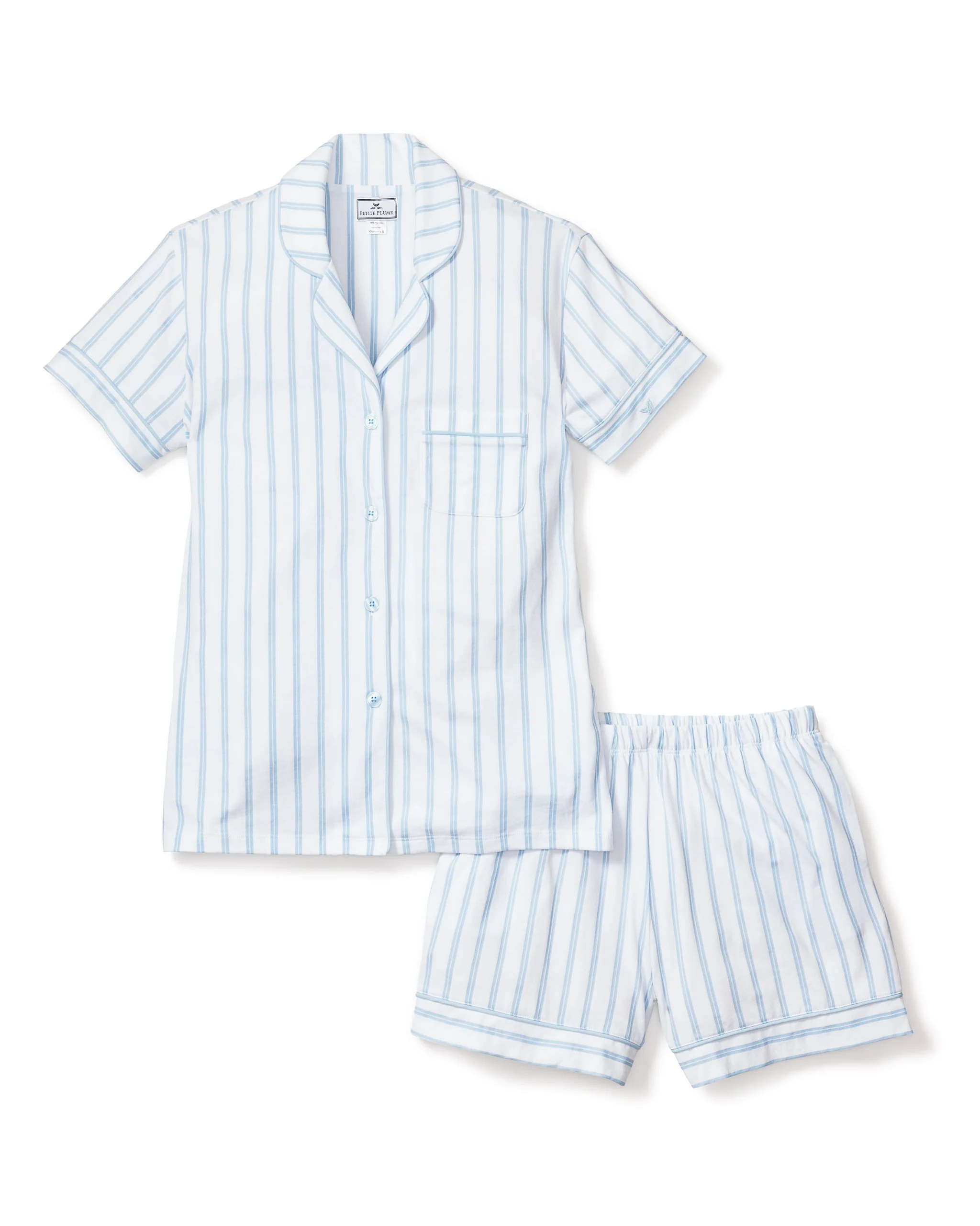 Women's Pima Pajama Short Set in Periwinkle and White Stripe | Petite Plume