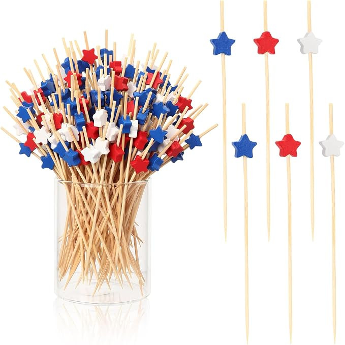 100 Pcs 4th of July Toothpicks, 4.7 Inch Independence Day Cocktail Picks for Appetizers, Red Whit... | Amazon (US)