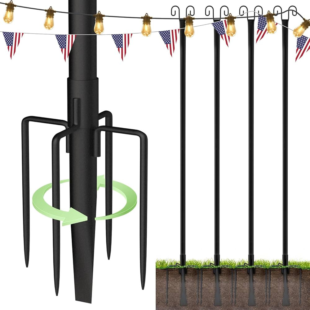 addlon 4 Pack 10FT String Light Poles for Outside, Waterproof Harder Metal Outdoor Poles for Hang... | Amazon (US)