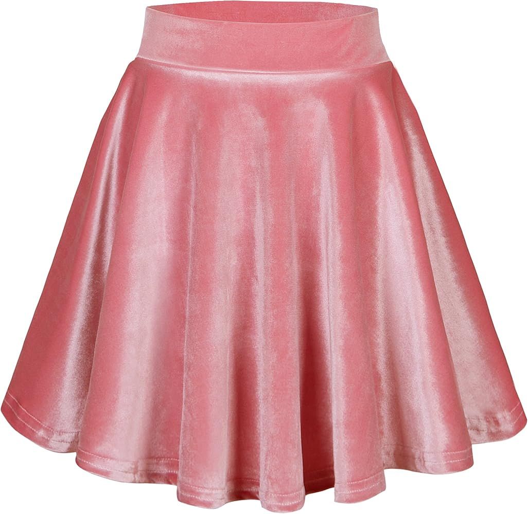 EXCHIC Women's Velvet Basic Versatile Stretchy Flared High Waist Mini Skater Skirt | Amazon (US)